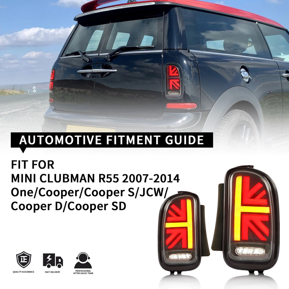 Mini Clubman R55 LED Tail Lights – Union Jack, Sequential Turn (2007–2014)