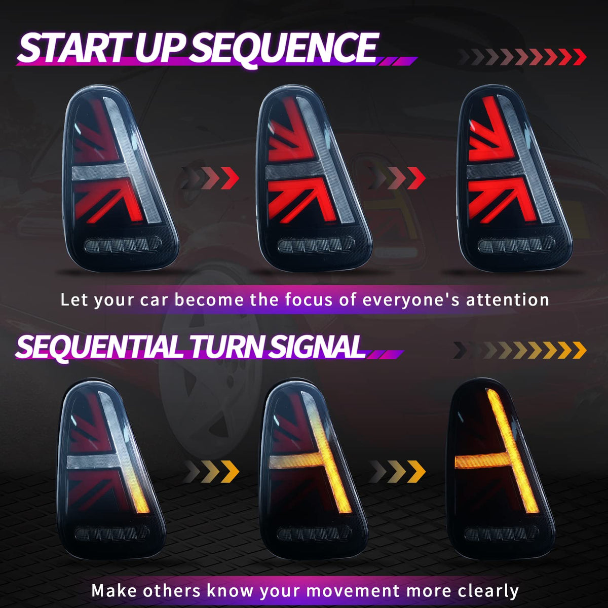 Mini Cooper R50 R52 R53 LED Tail Lights – Sequential Turn, Startup Animation (2001–2007)