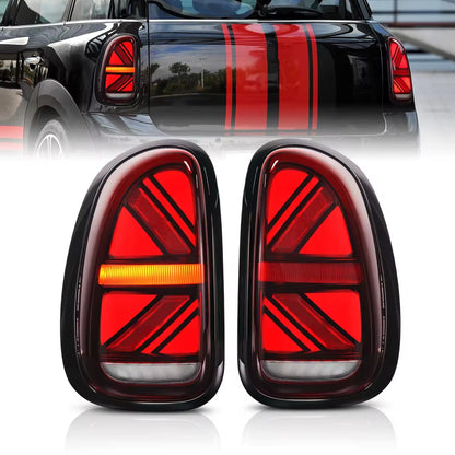Mini Cooper Countryman R60 LED Tail Lights – Union Jack, Sequential Turn, Red Lens (2011–2016)