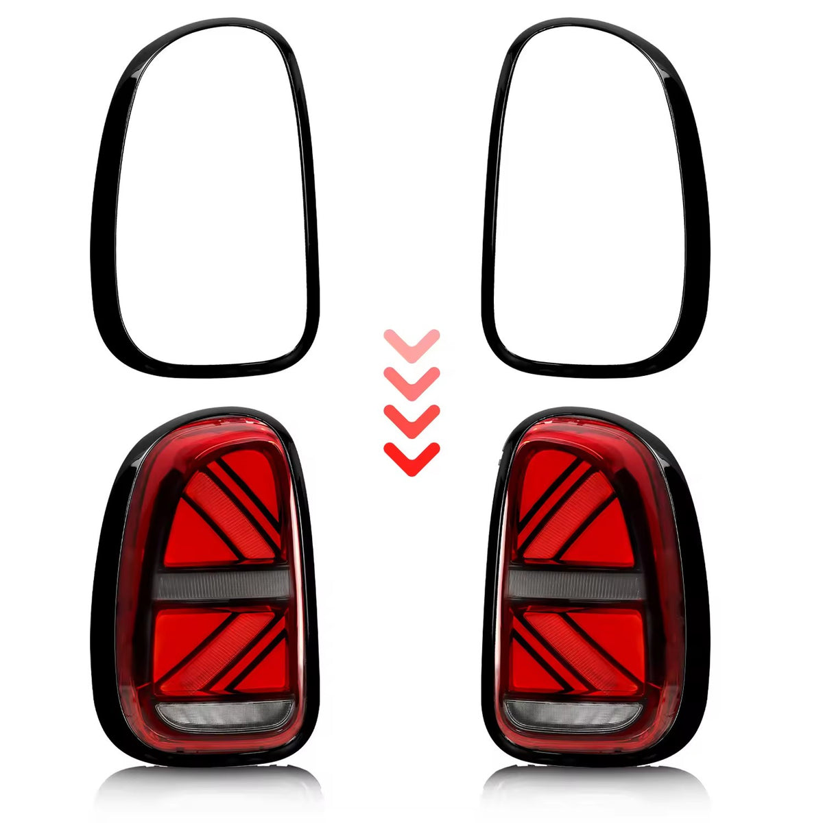 Mini Cooper Countryman R60 LED Tail Lights – Union Jack, Sequential Turn, Red Lens (2011–2016)