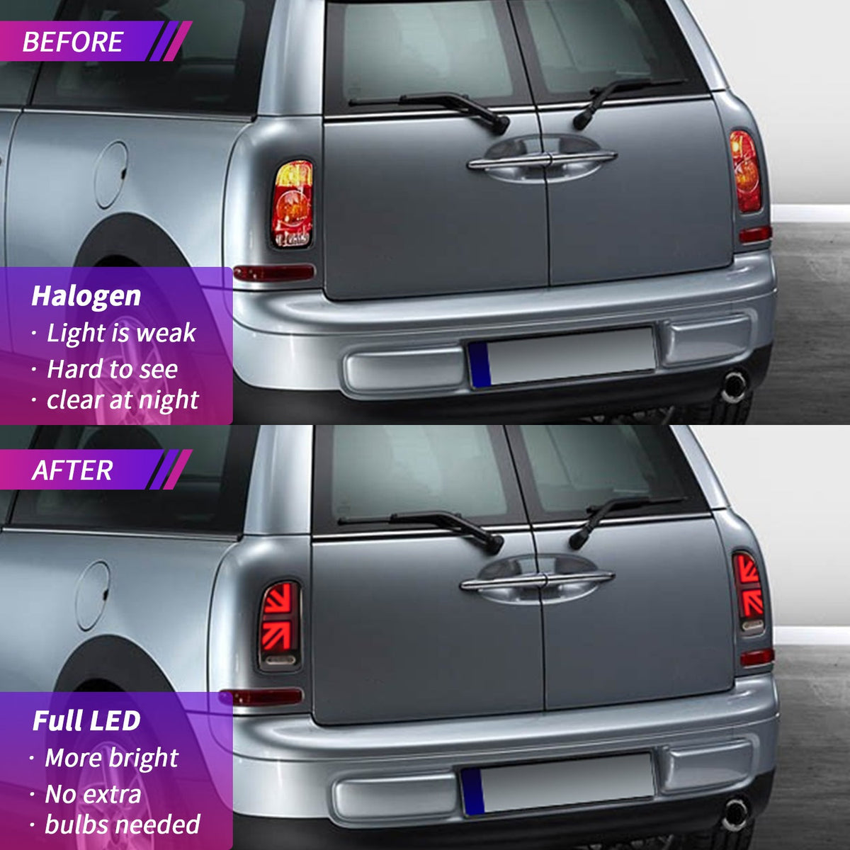 Mini Clubman R55 LED Tail Lights – Union Jack, Sequential Turn (2007–2014)
