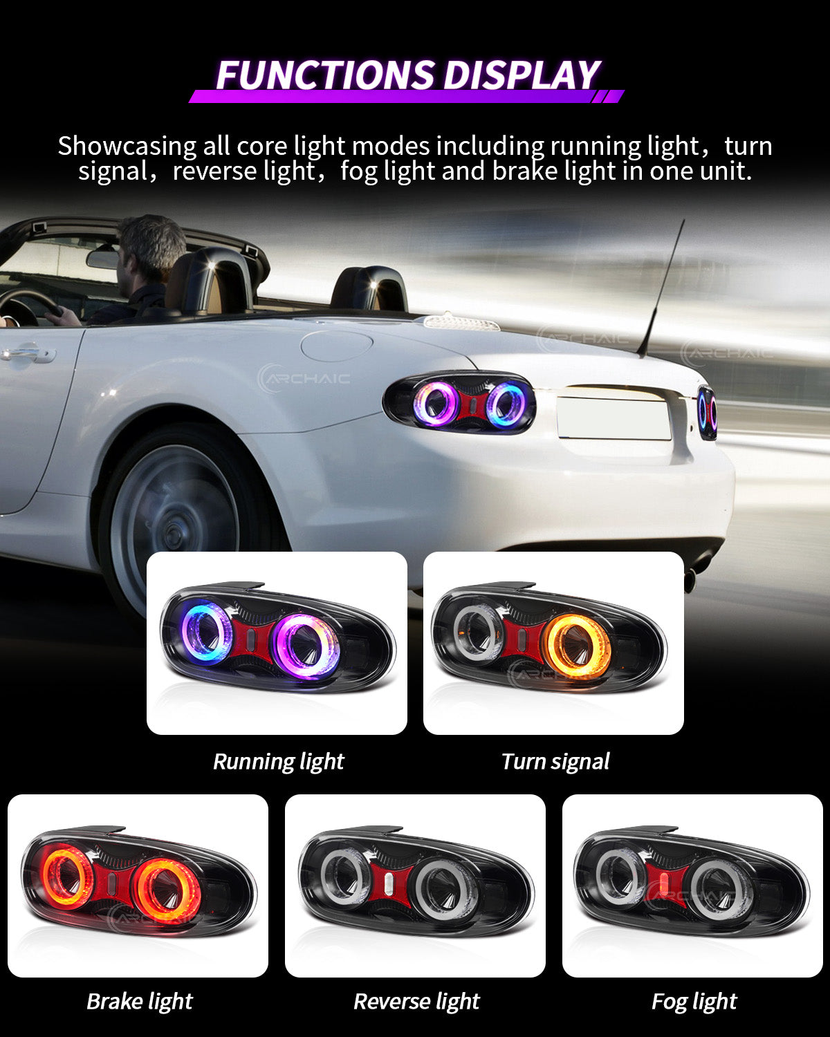 Mazda Miata NC RGB LED Tail Lights (2005–2015) – E-Mark Certified, Upgraded Reflector