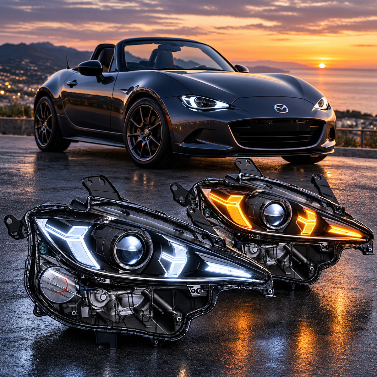 Mazda MX-5 ND LED Projector Headlights – White / Amber DRL (Pre-Order Deposit)
