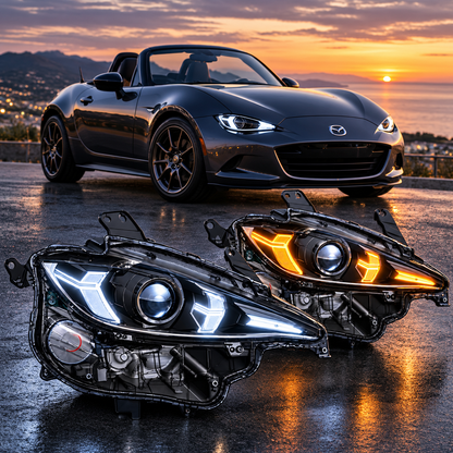Mazda MX-5 ND LED Projector Headlights – White / Amber DRL (Pre-Order Deposit)