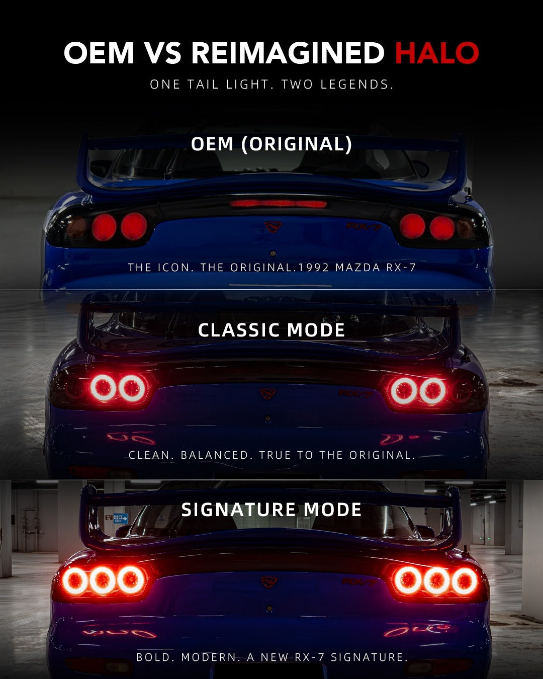 Pilotos traseros LED Rotor Pulse Signature para Mazda RX-7 FD3S - Transparentes / Ahumados (1992–1996)