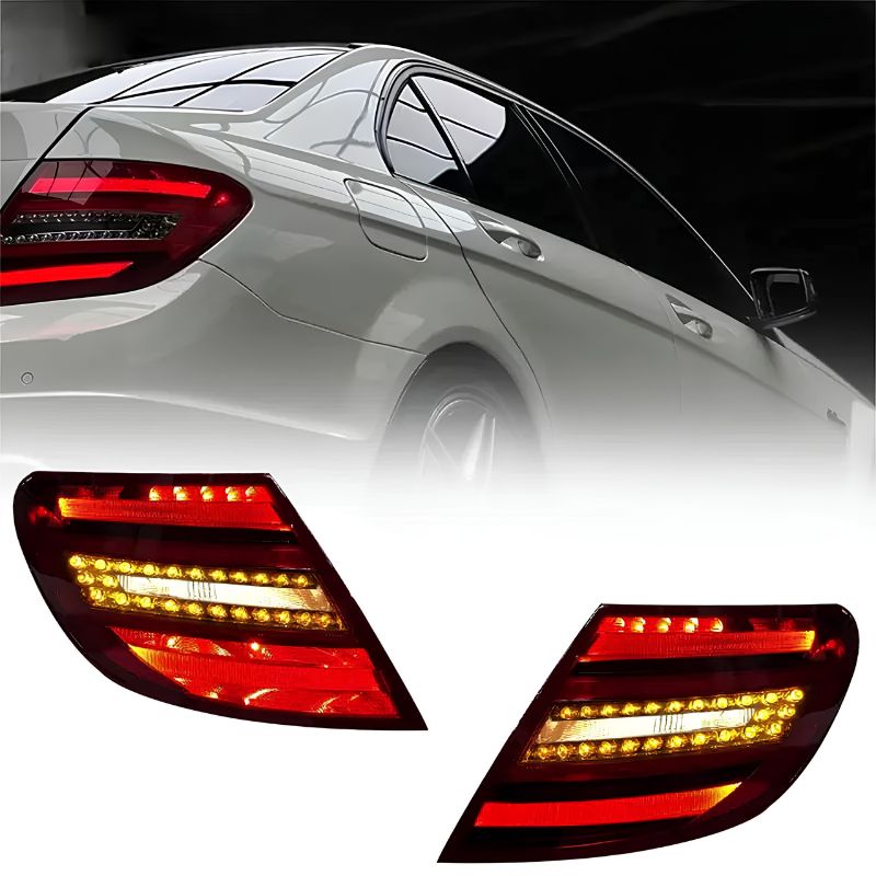 Red Facelift Style LED Tail Light Conversion for Mercedes-Benz C-Class W204 (2007–2012) – E-Mark Certified